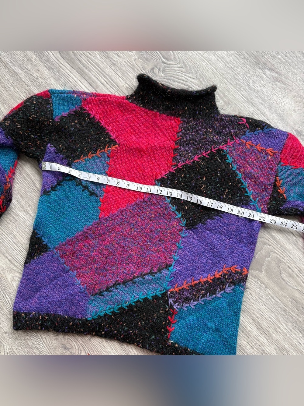 Vintage Segrets Sun Prints Mohair Blend Patchwork Mock Neck Sweater M Chunky - Picture 13 of 14